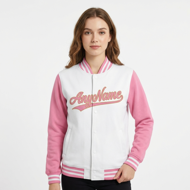 Custom Pink & Gold/White Raglan Sleeves Full-Snap Fleece Jacket