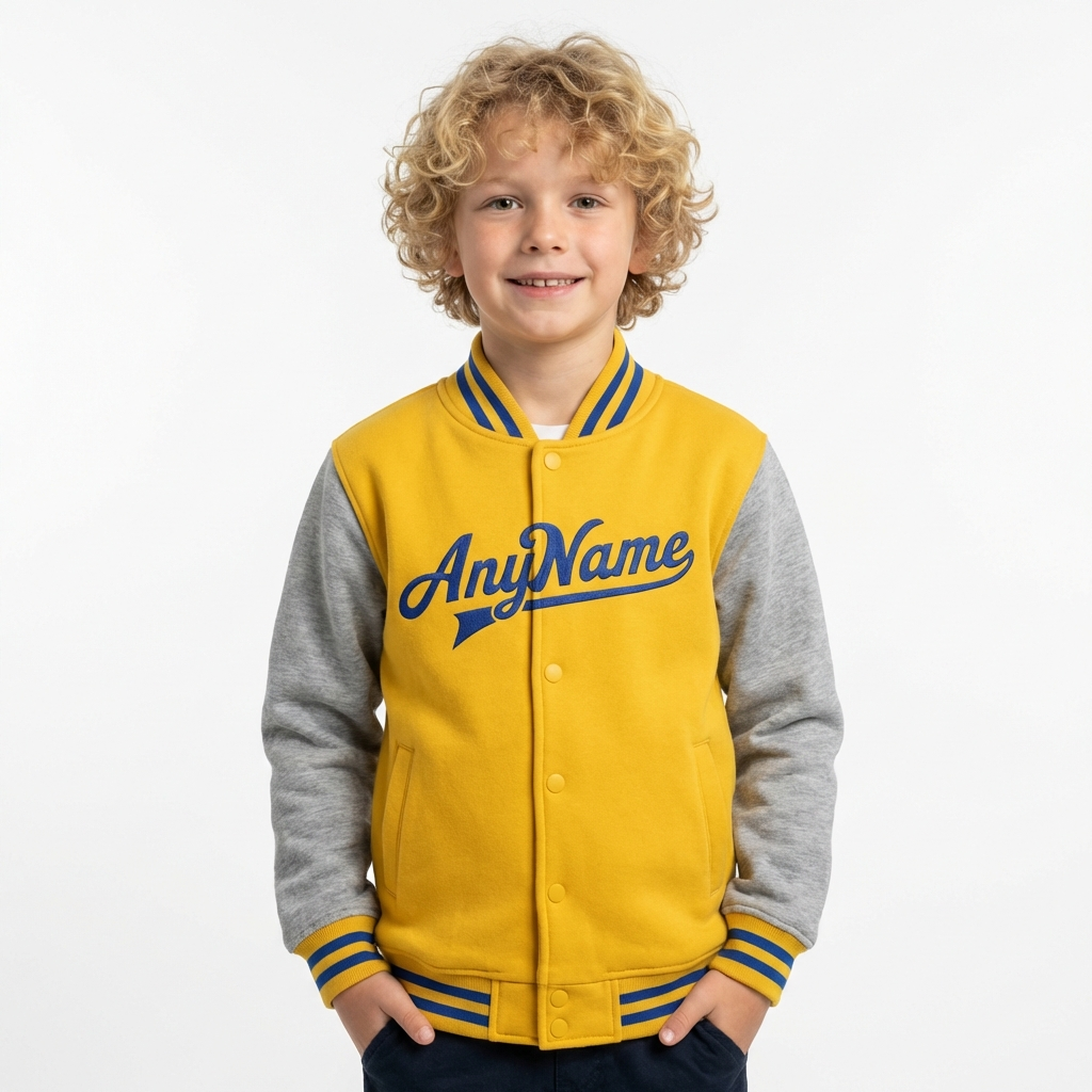 Custom Yellow & Royal/Grey Raglan Sleeves Full-Snap Fleece Jacket