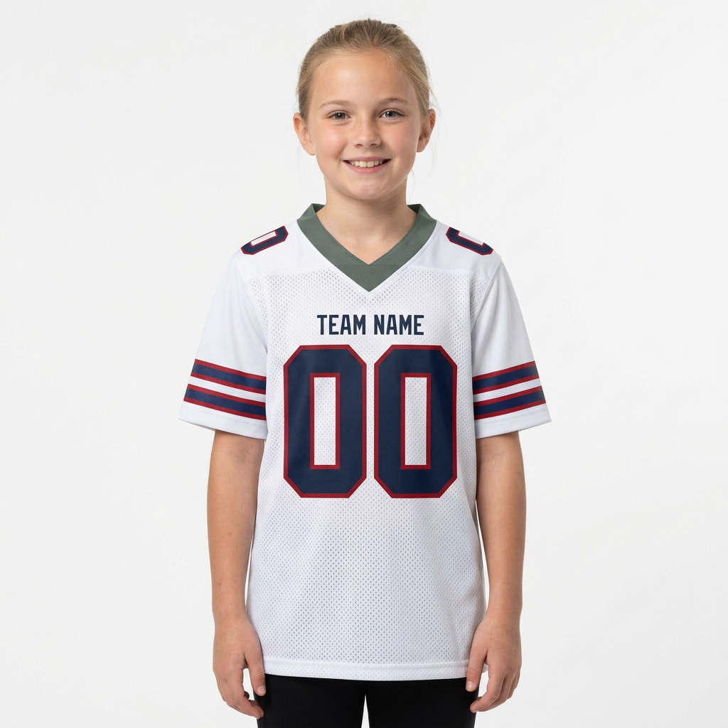 Custom White & Navy/Grey-Red Football Jersey