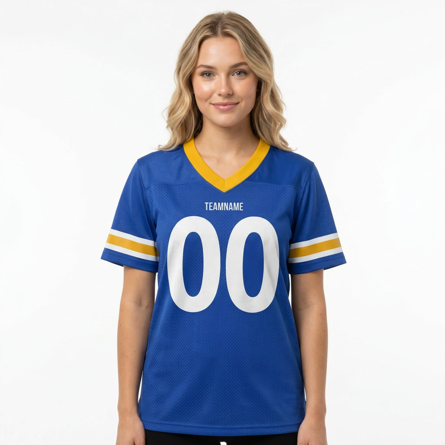 Custom Royal & White/Gold Football Jersey