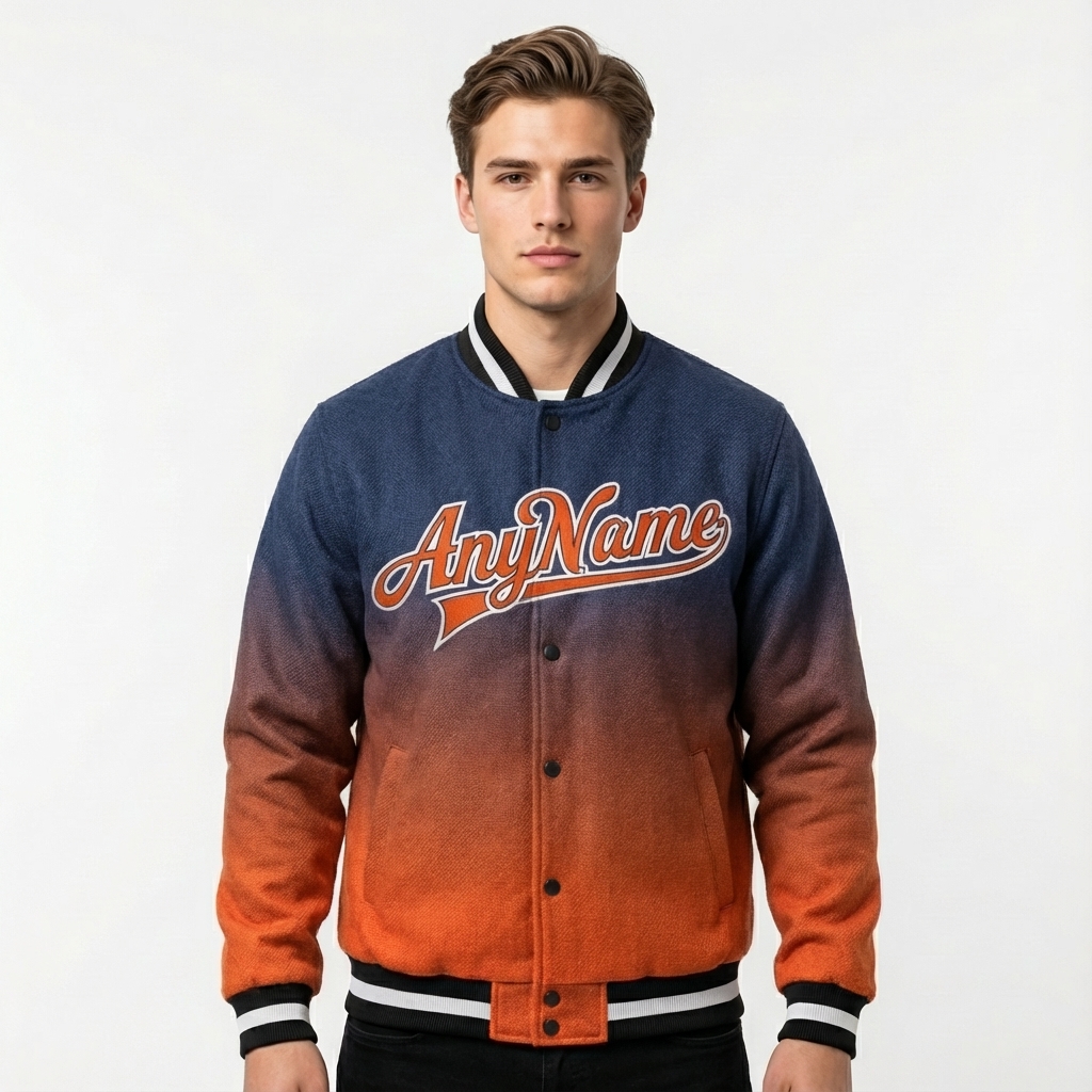 Custom Navy & Orange/White Full-Snap Gradient Fleece Jacket