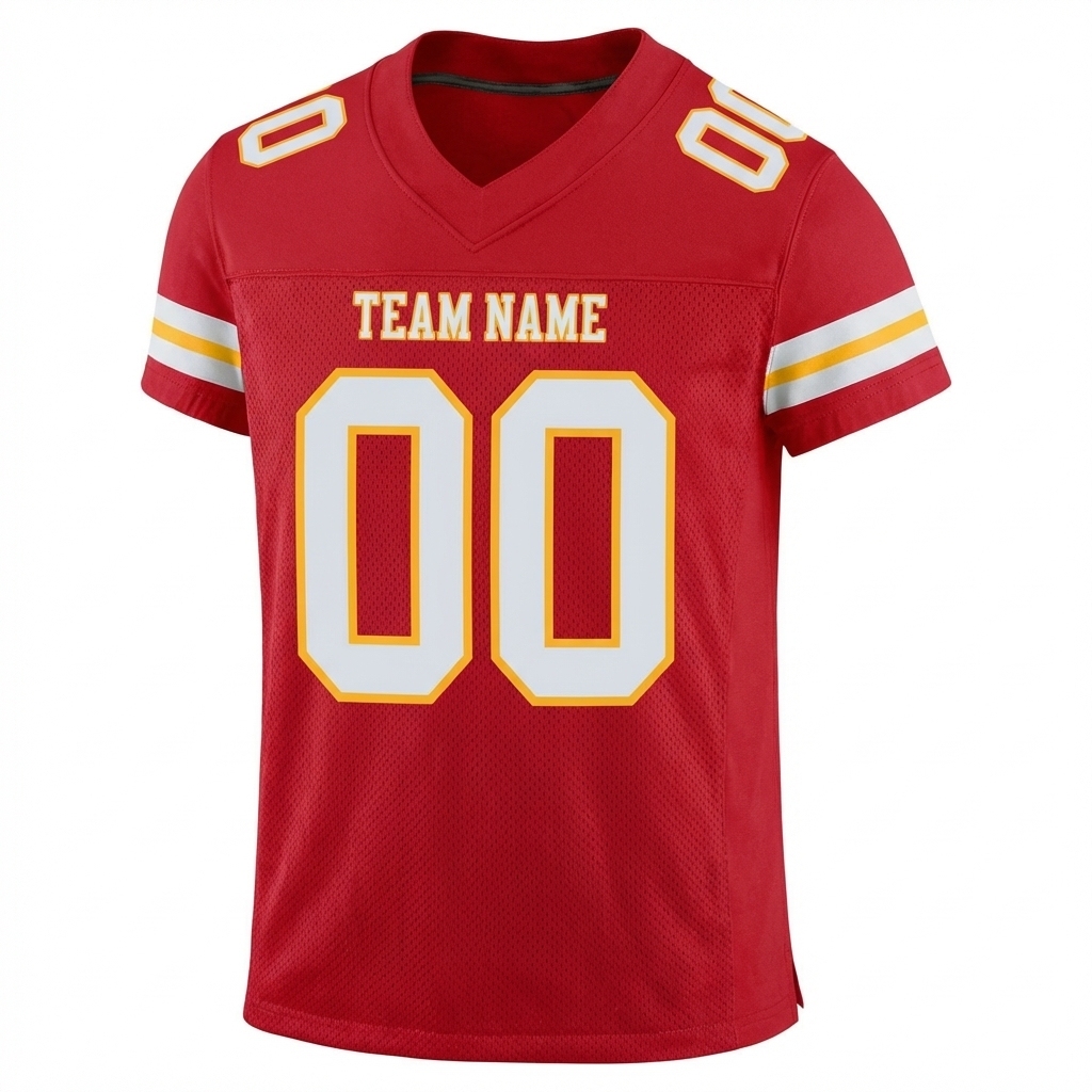 Custom Red & White/Gold Football Jersey