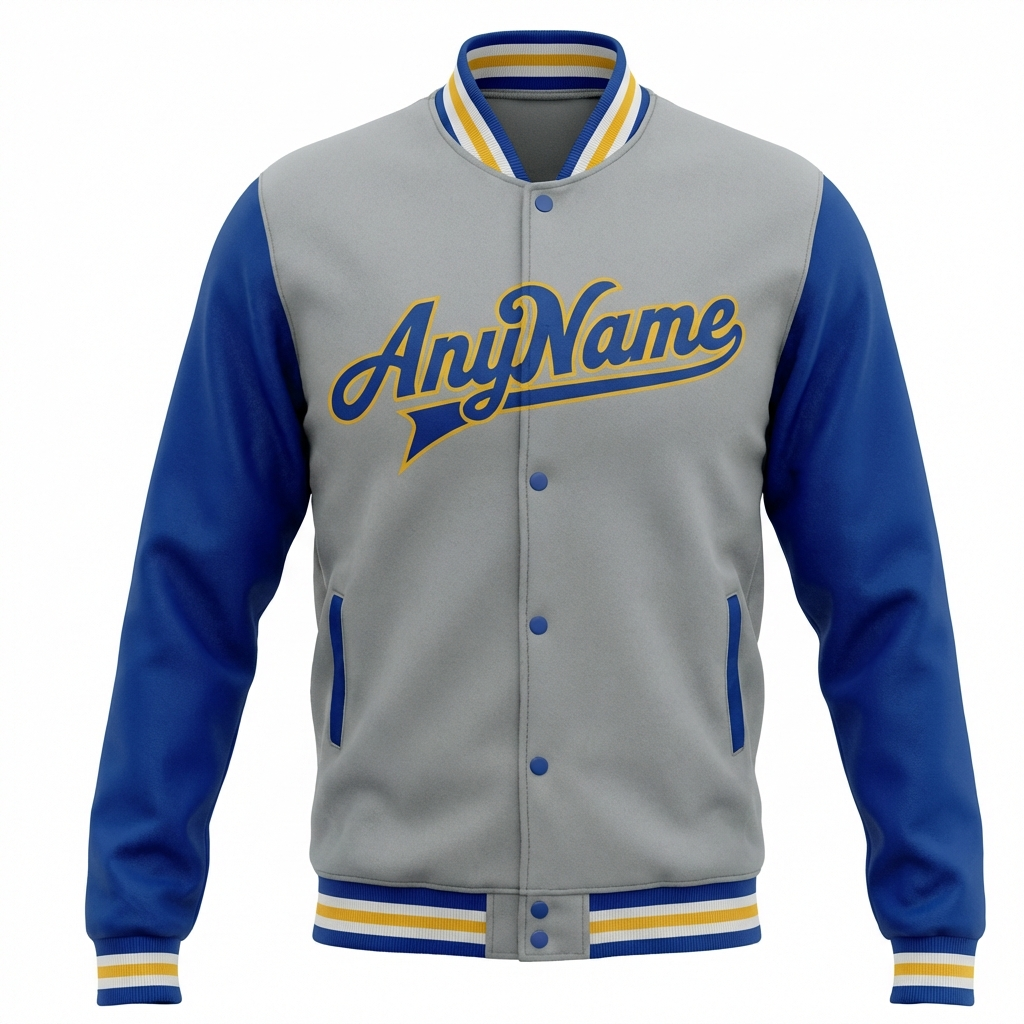 Custom Grey & Yellow/Royal Raglan Sleeves Full-Snap Fleece Jacket