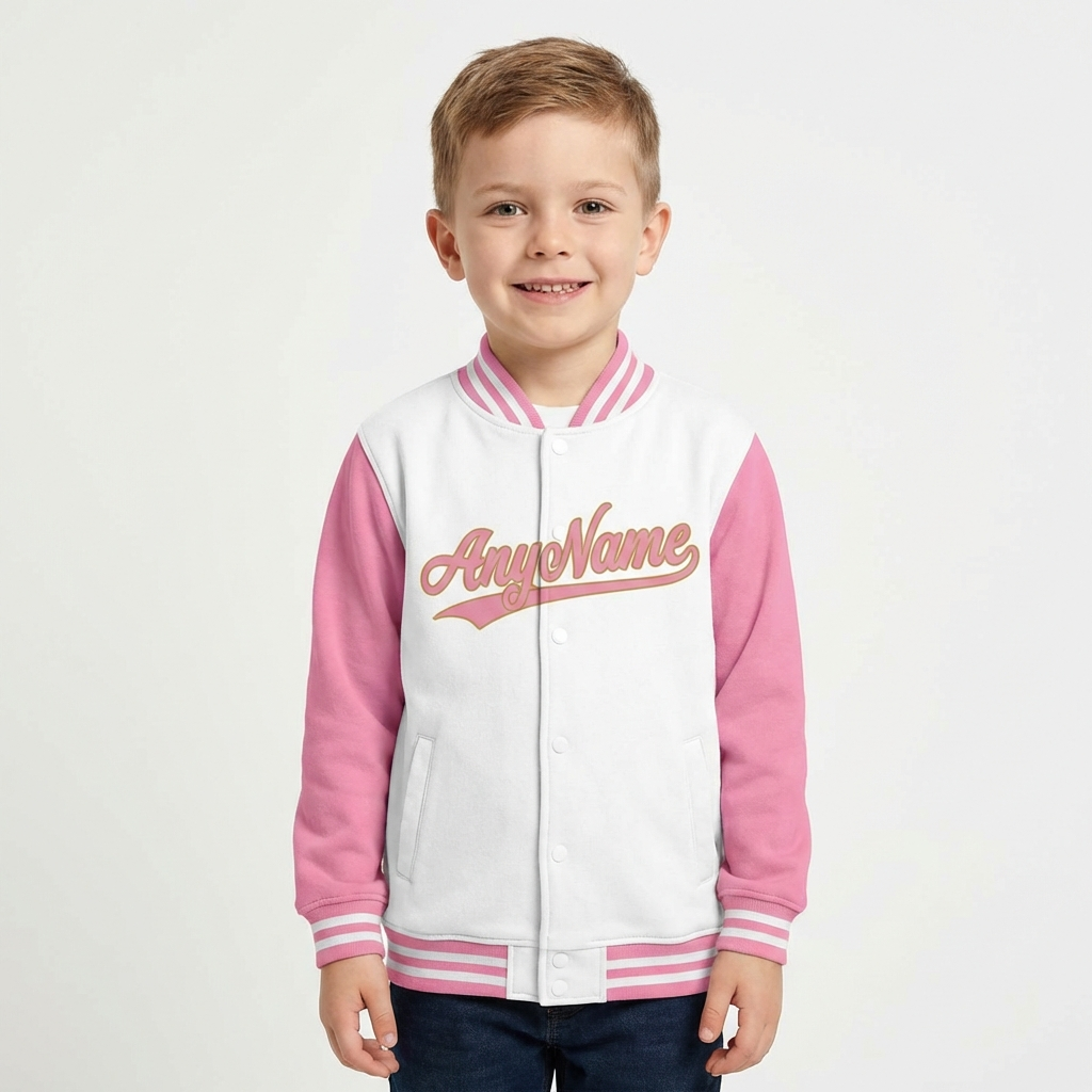 Custom Pink & Gold/White Raglan Sleeves Full-Snap Fleece Jacket