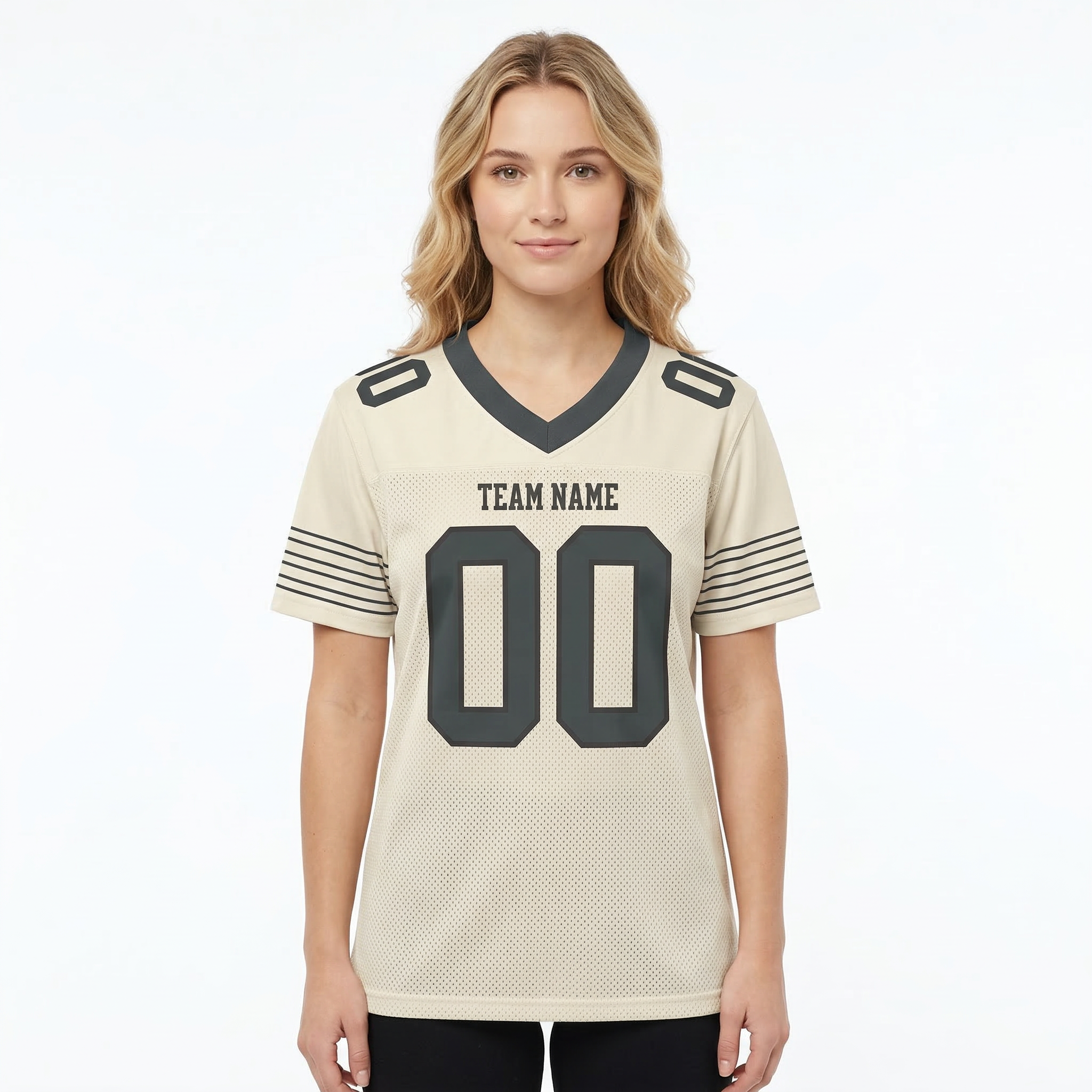 Custom Cream & Dark Grey/Black Football Jersey