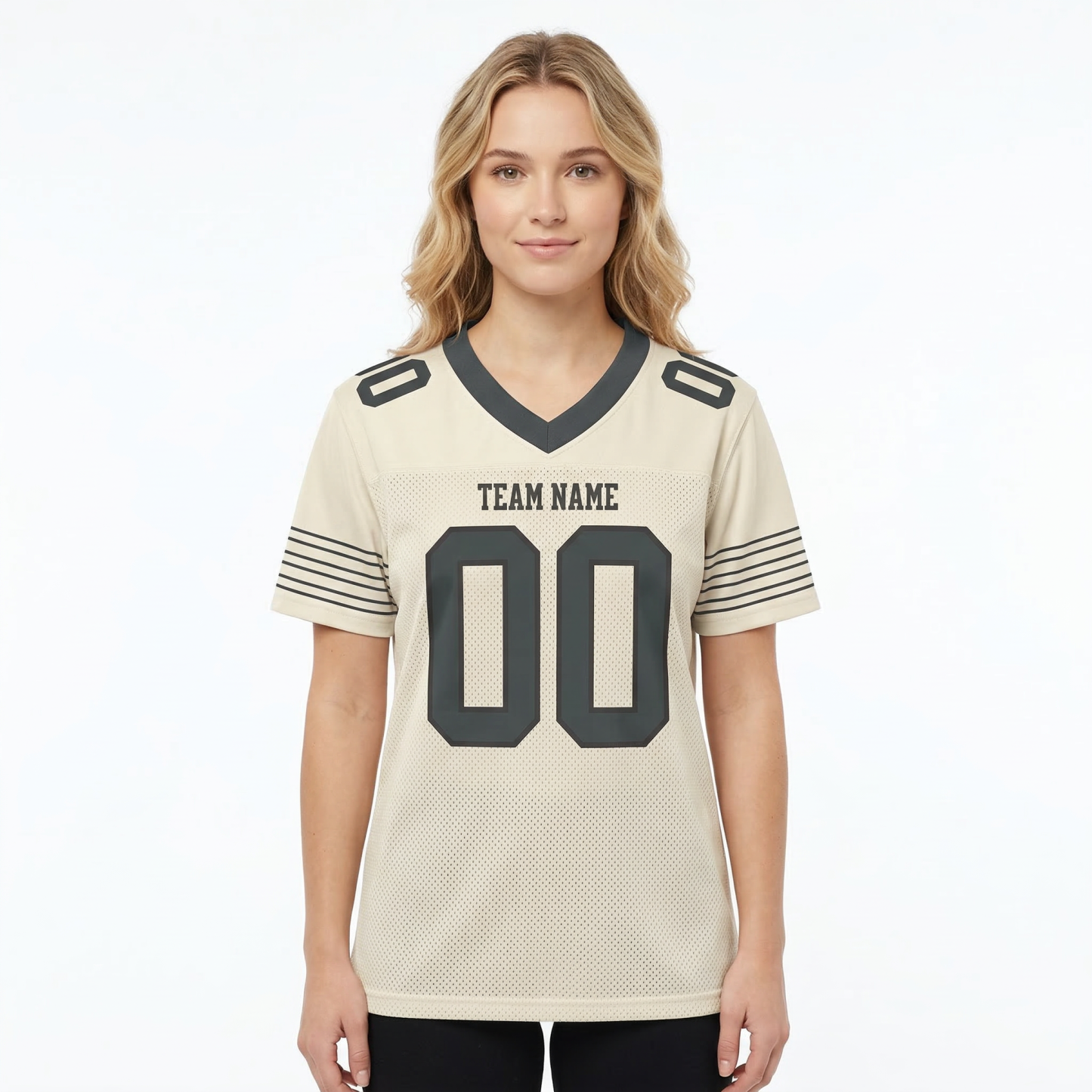 Custom Cream & Dark Grey/Black Football Jersey