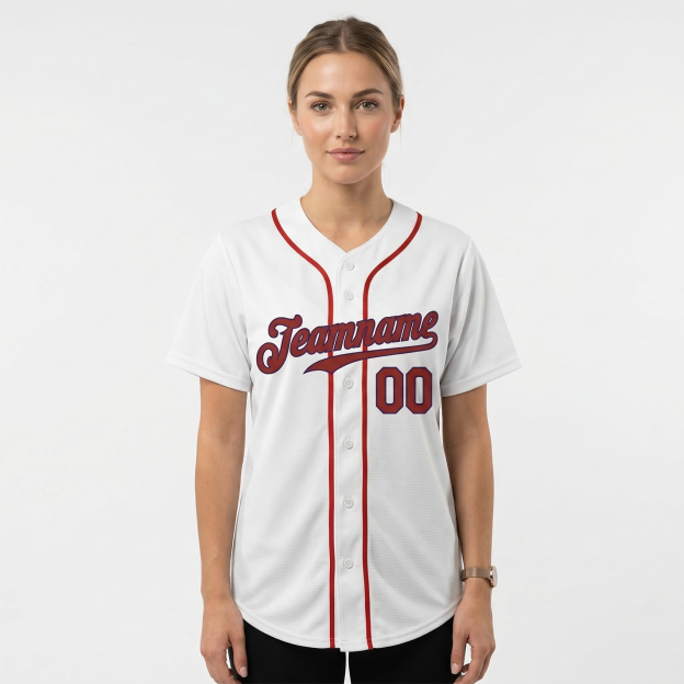 Custom White & Red/Navy Classic Fashion Baseball Jersey