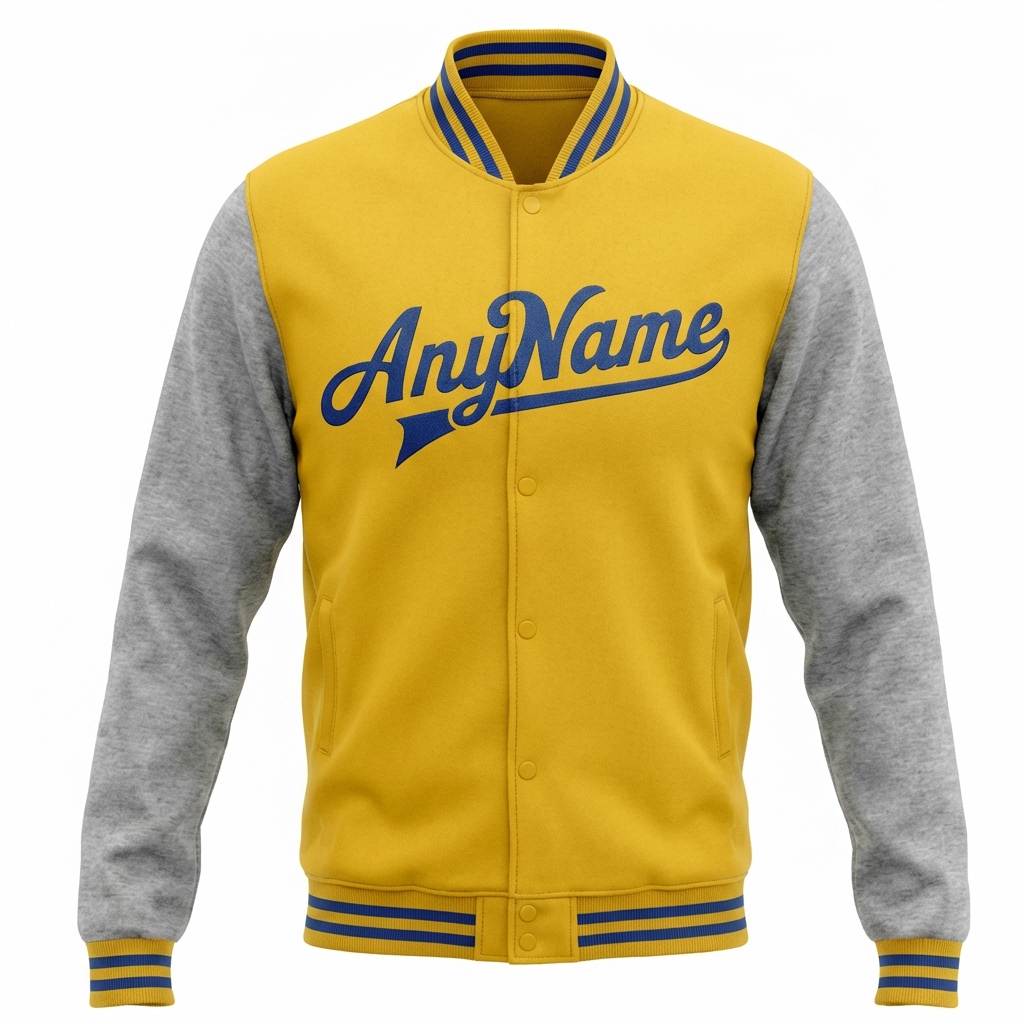 Custom Yellow & Royal/Grey Raglan Sleeves Full-Snap Fleece Jacket