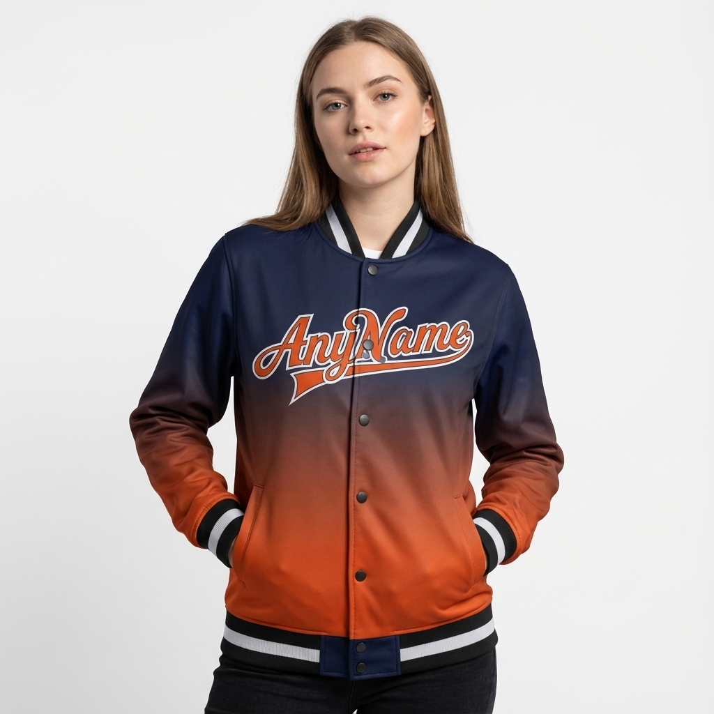 Custom Navy & Orange/White Full-Snap Gradient Fleece Jacket