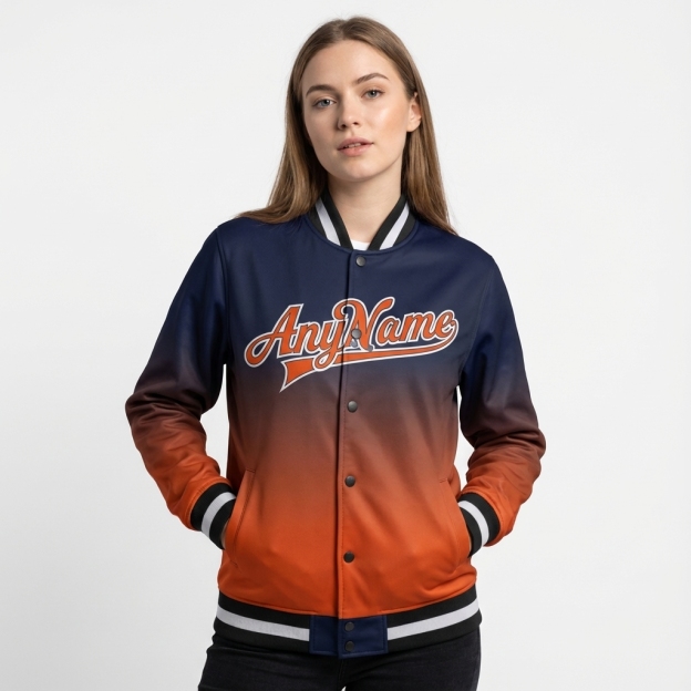 Custom Navy & Orange/White Full-Snap Gradient Fleece Jacket