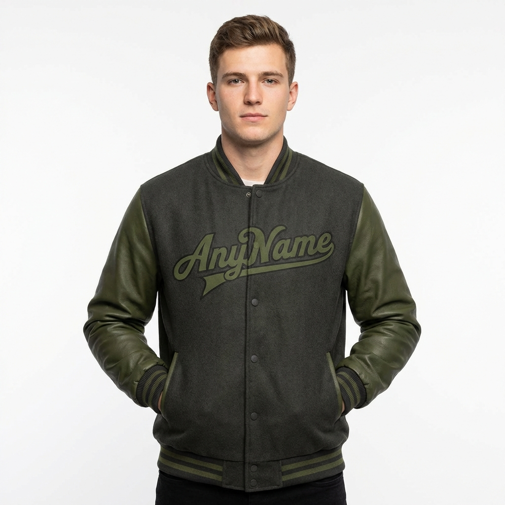 Custom Dark Grey & Olive Raglan Sleeves Full-Snap Fleece Jacket