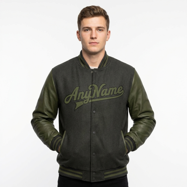 Custom Dark Grey & Olive Raglan Sleeves Full-Snap Fleece Jacket