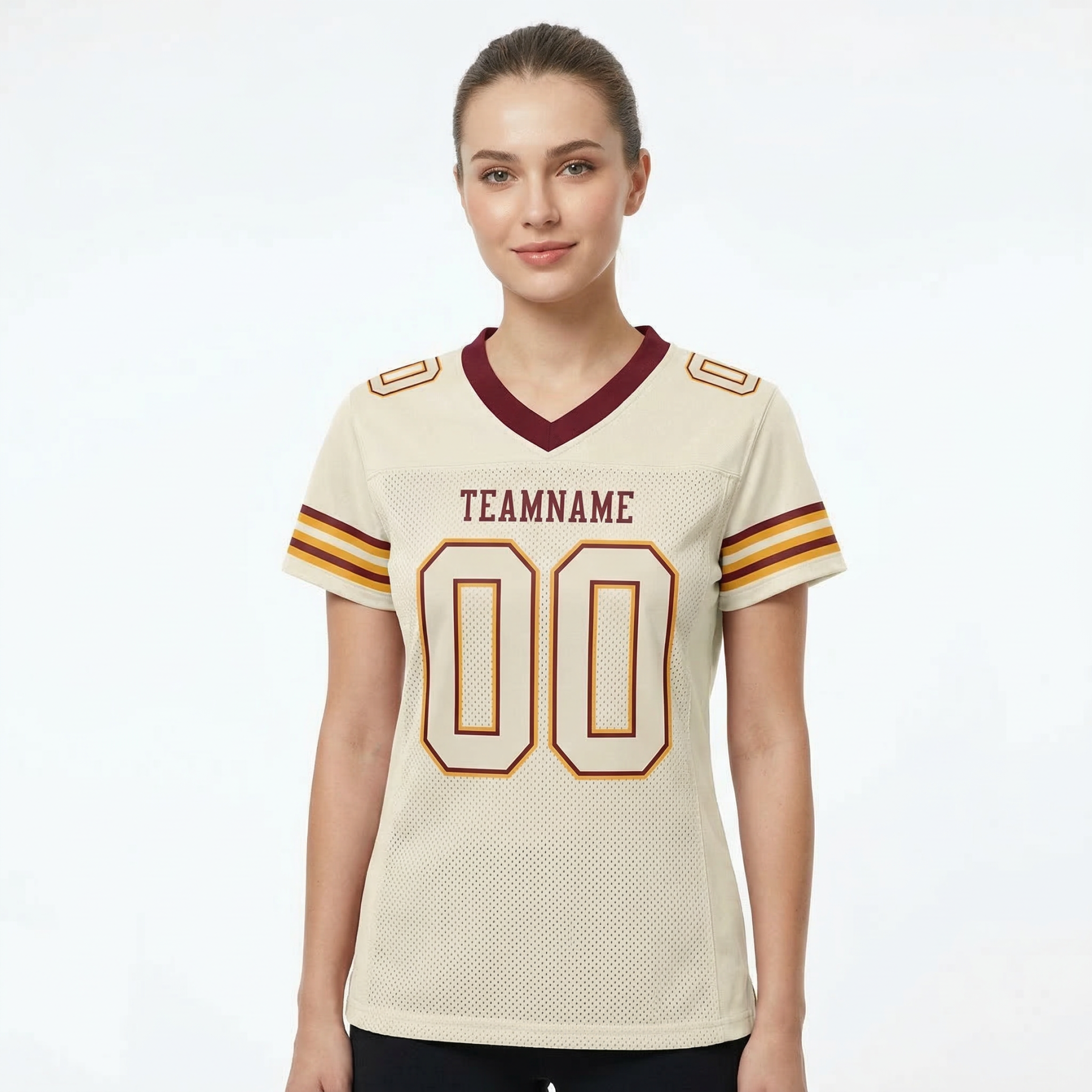 Custom Cream & Burgundy/Gold Football Jersey