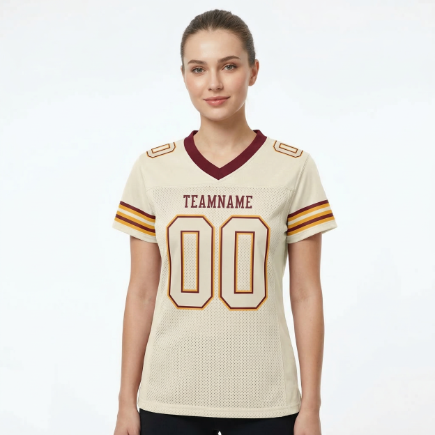 Custom Cream & Burgundy/Gold Football Jersey