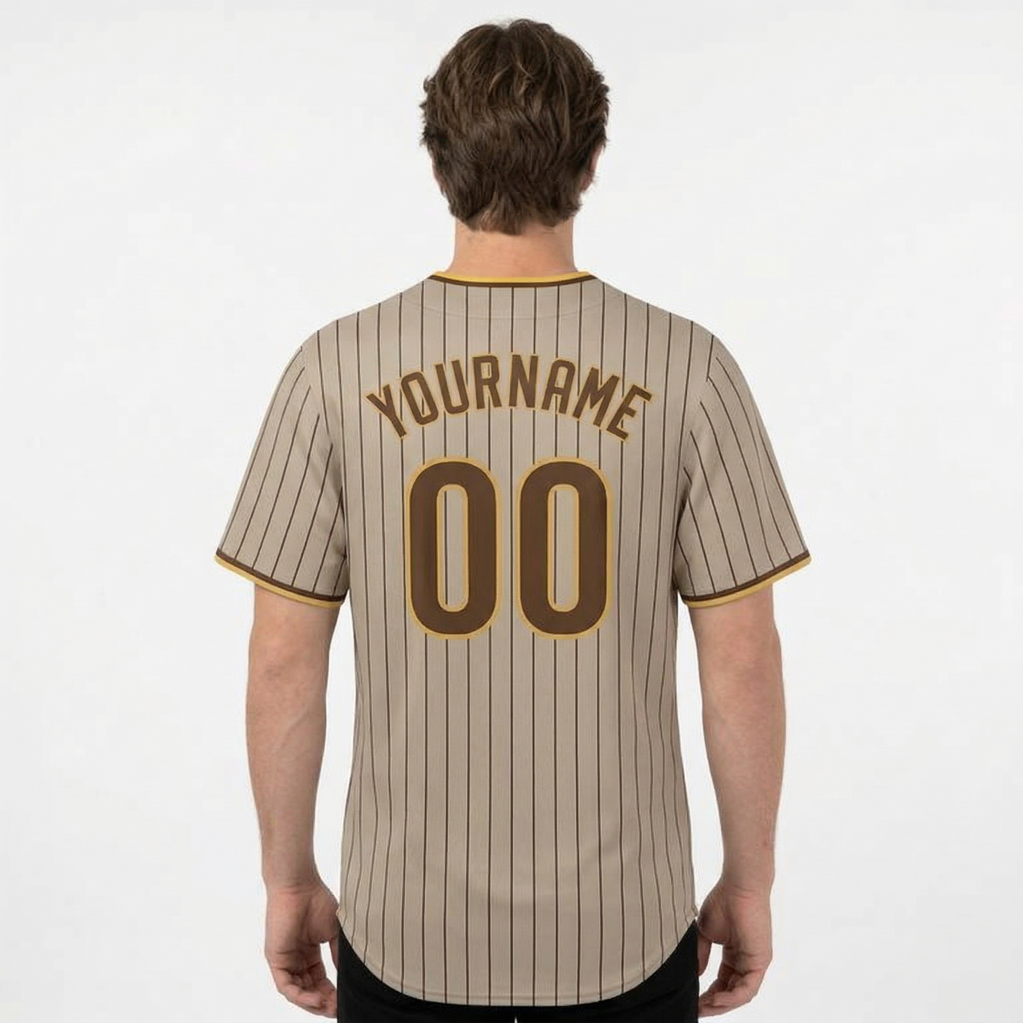 Custom Light Grey & Brown/Yellow Pinstripes Classic Fashion Baseball Jersey