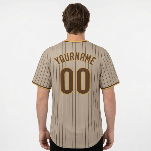 Custom Light Grey & Brown/Yellow Pinstripes Classic Fashion Baseball Jersey