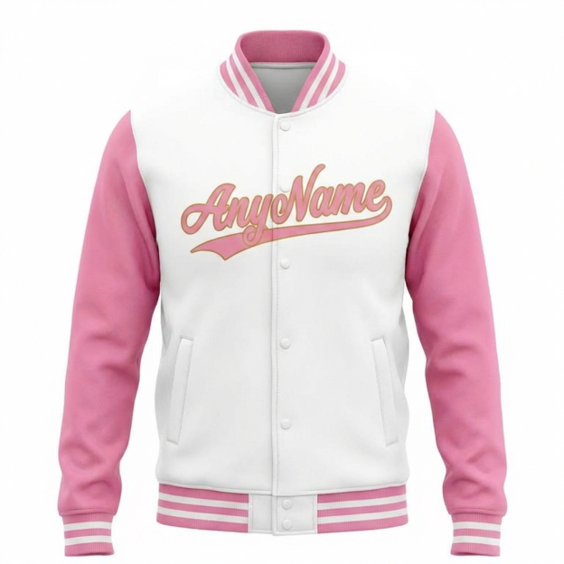 Custom Pink & Gold/White Raglan Sleeves Full-Snap Fleece Jacket
