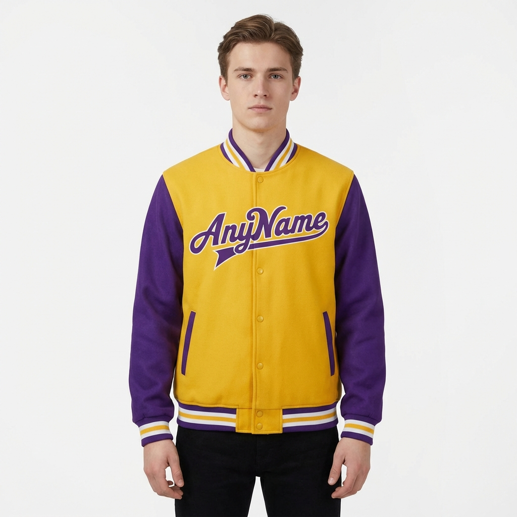 Custom Yellow & White/Purple Raglan Sleeves Full-Snap Fleece Jacket