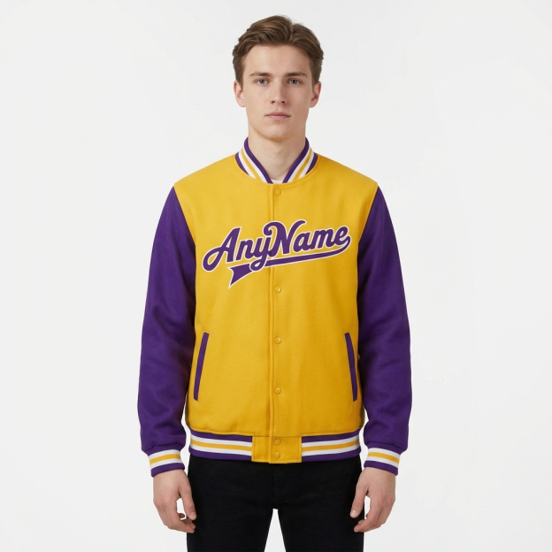 Custom Yellow & White/Purple Raglan Sleeves Full-Snap Fleece Jacket
