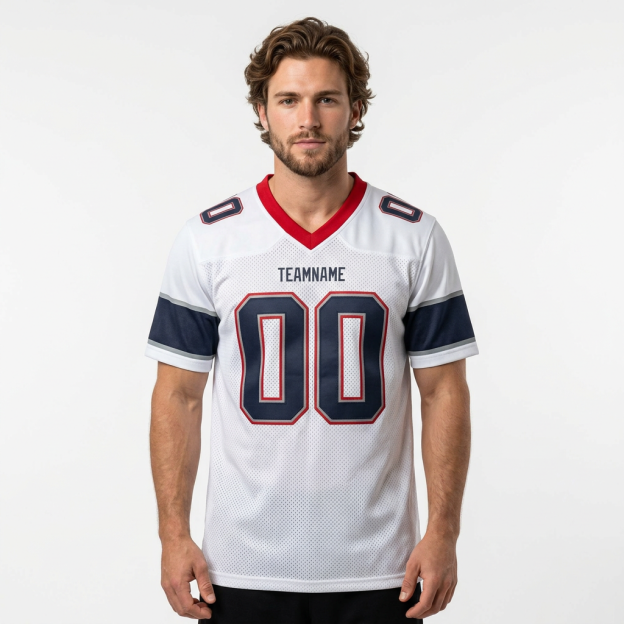 Custom White & Navy/Grey-Red Football Jersey