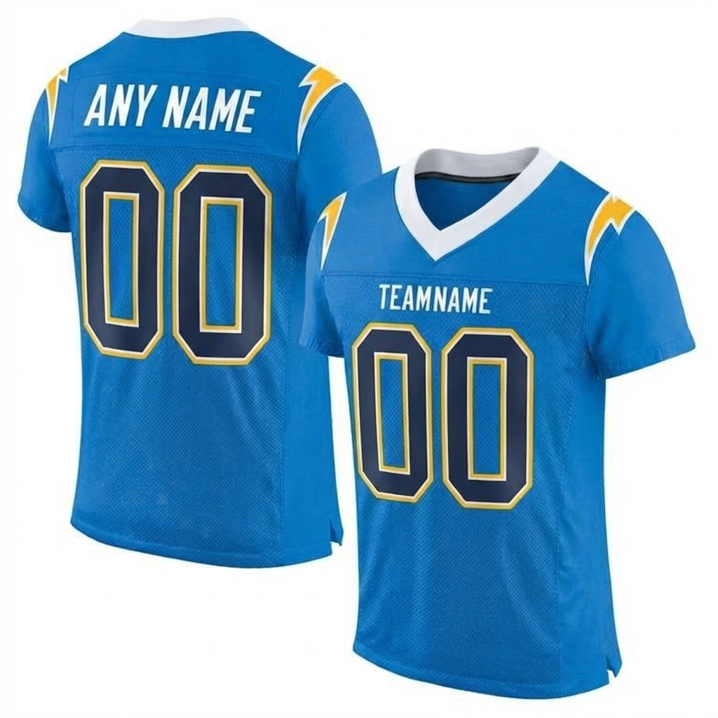 Custom Powder Blue & Navy/Gold-White Football Jersey