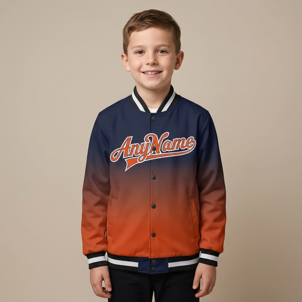 Custom Navy & Orange/White Full-Snap Gradient Fleece Jacket