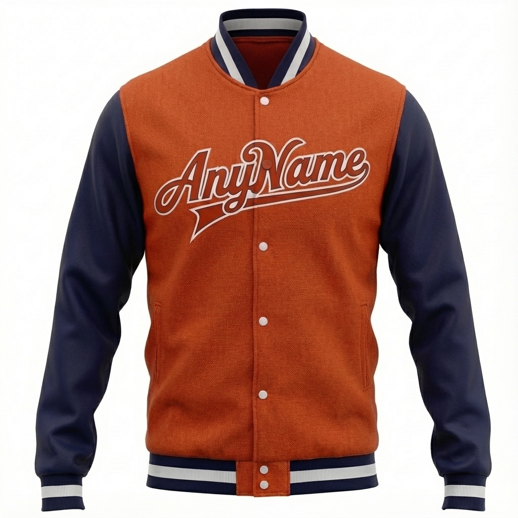 Custom Orange & Navy/White Full-Snap Raglan Sleeve Fleece Jacket