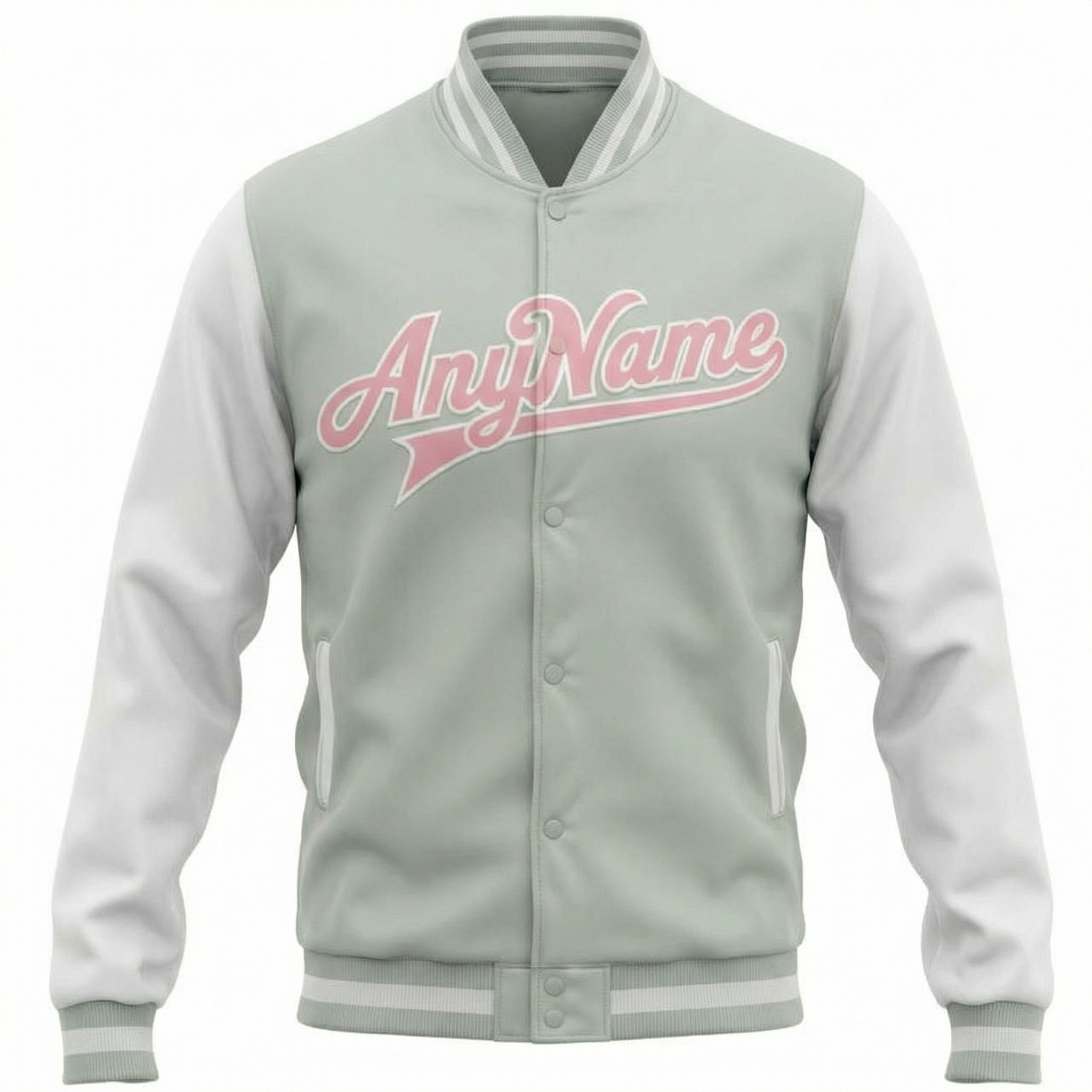 Custom Grey & Pink/White Raglan Sleeves Full-Snap Fleece Jacket