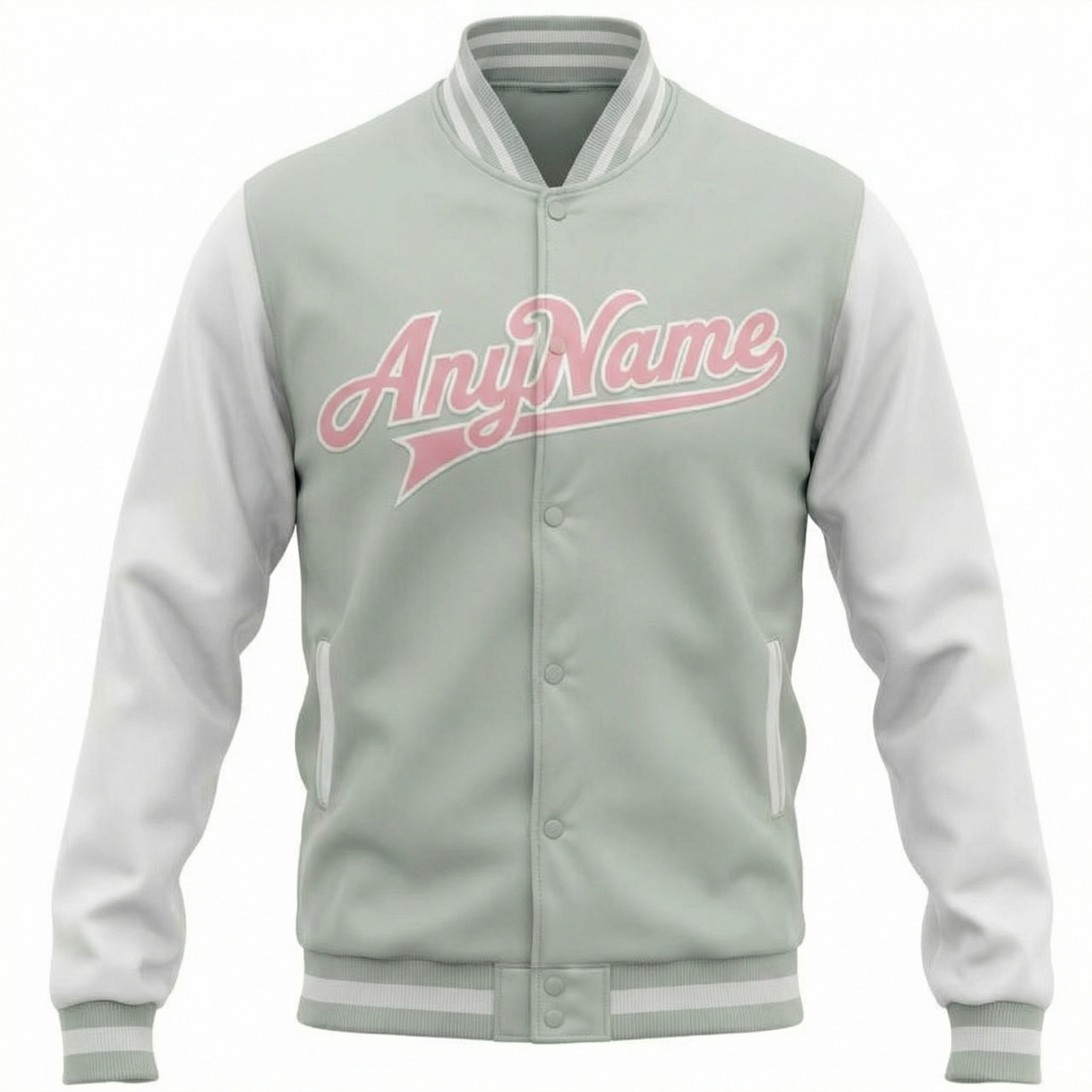 Custom Grey & Pink/White Raglan Sleeves Full-Snap Fleece Jacket
