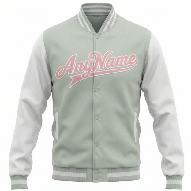 Custom Grey & Pink/White Raglan Sleeves Full-Snap Fleece Jacket