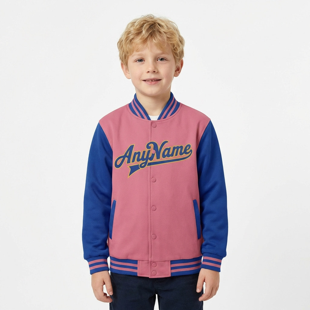 Custom Pink & Gold/Royal Raglan Sleeves Full-Snap Fleece Jacket