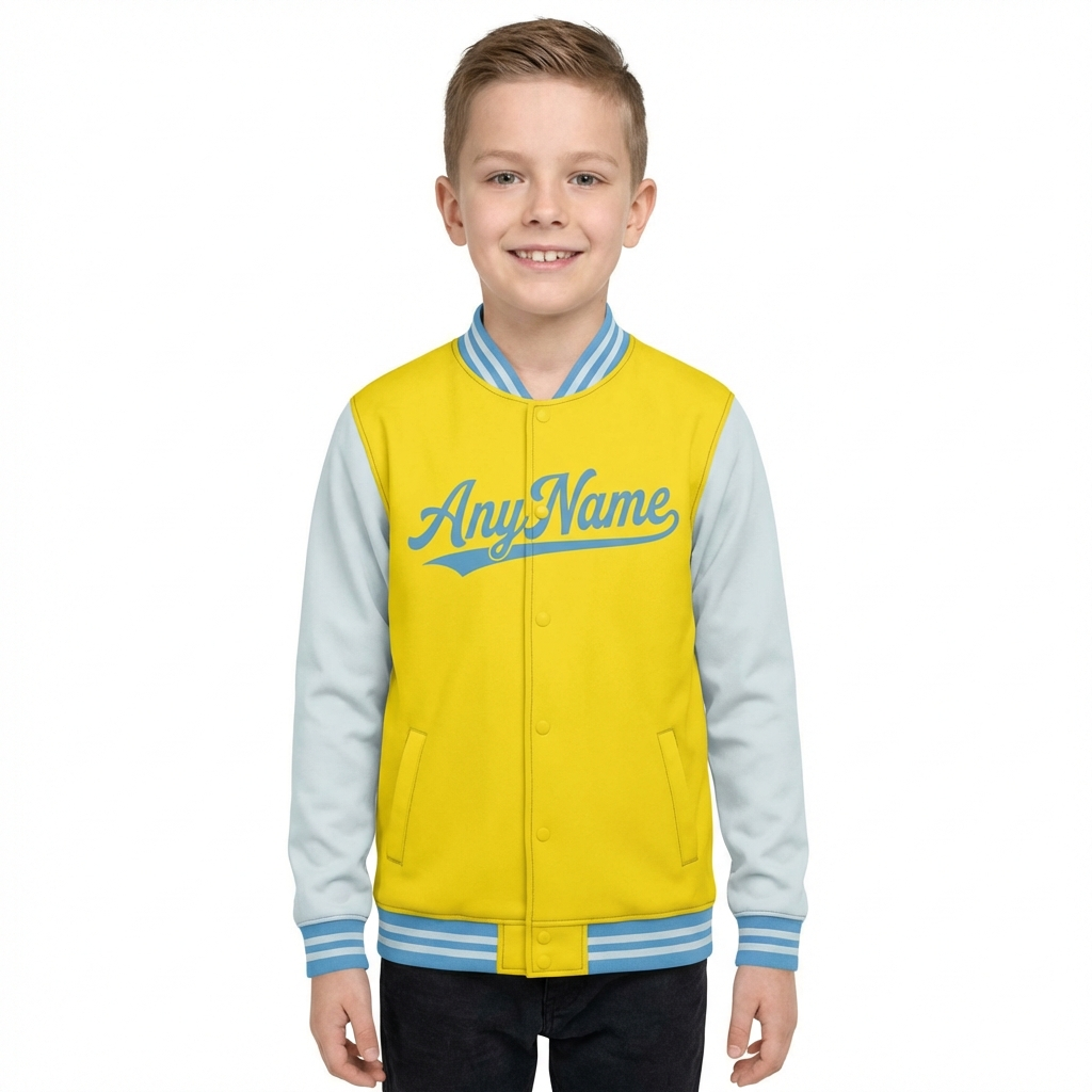 Custom Yellow & Blue/White Raglan Sleeves Full-Snap Fleece Jacket