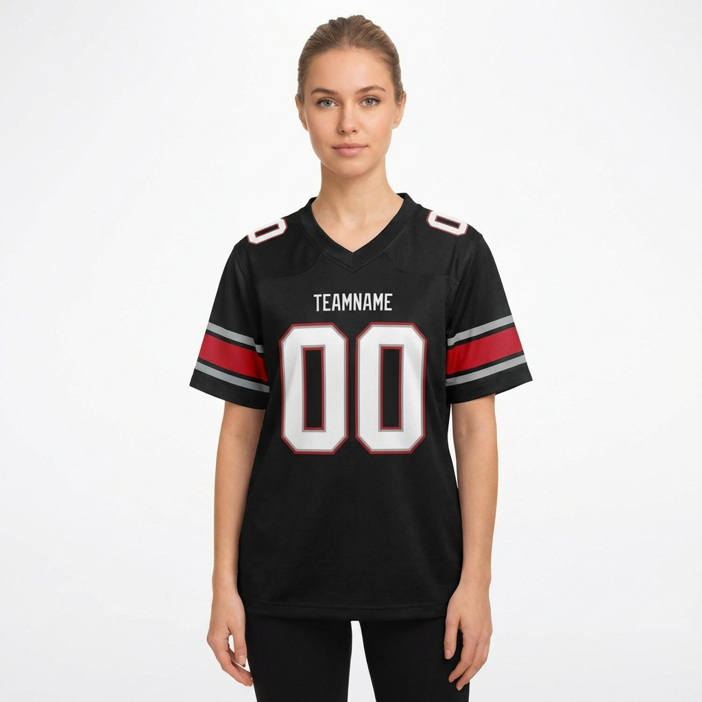 Custom Black & White/Grey-Red Football Jersey