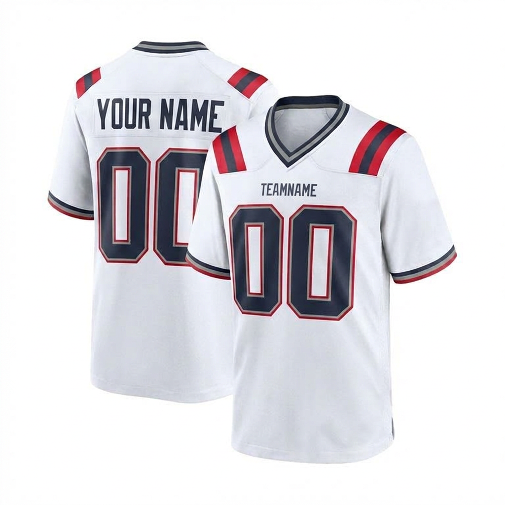 Custom White & Navy/Grey-Red Football Jersey