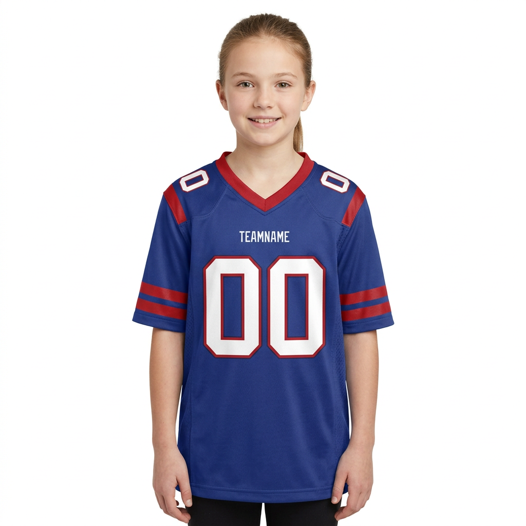 Custom Royal Blue & White/Red Football Jersey