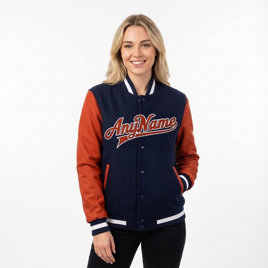Custom Navy & Orange/White Full-Snap Raglan Sleeves Fleece Jacket