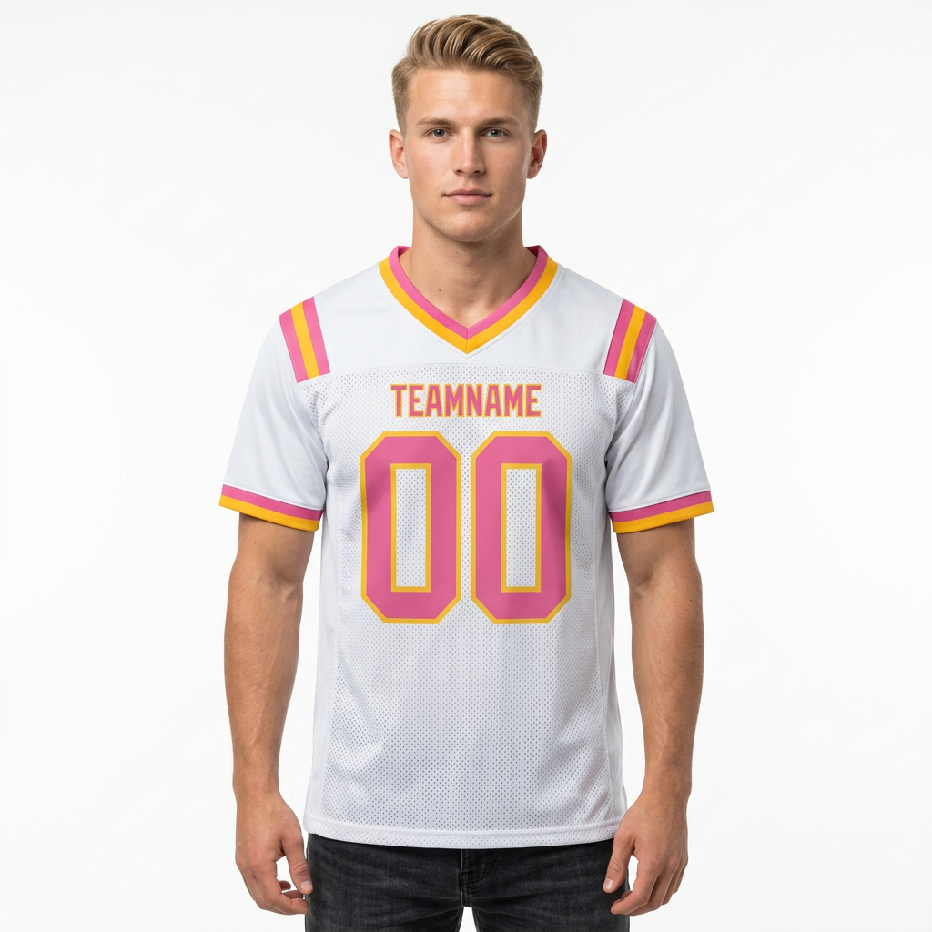 Custom White & Pink/Gold Football Jersey