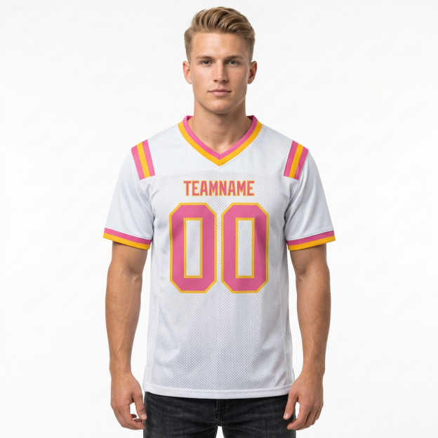 Custom White & Pink/Gold Football Jersey