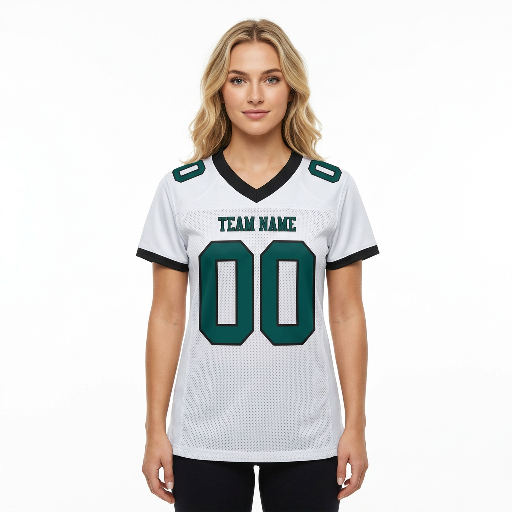Custom White & Midnight Green/Black Football Jersey