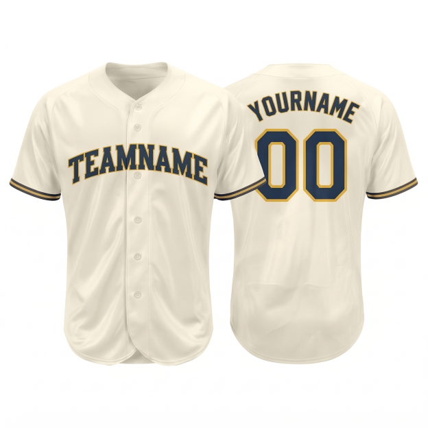 Custom Cream & Navy/Yellow Classic Fashion Baseball Jersey