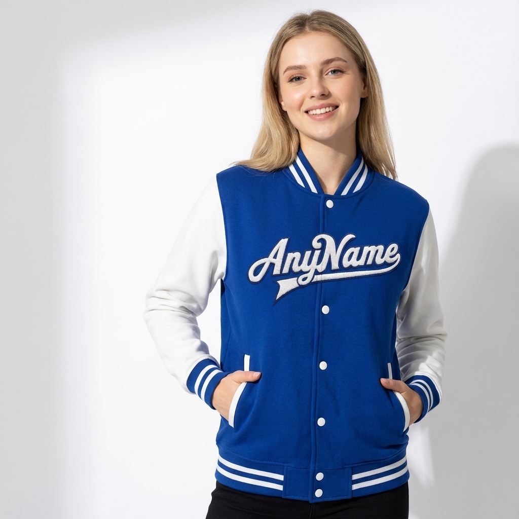 Custom Royal & White Full-Snap Raglan Sleeve Fleece Jacket