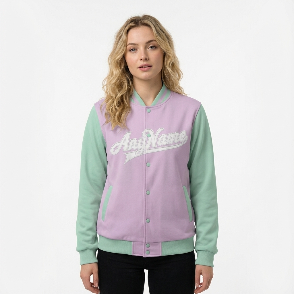 Custom Purple & Mint/White Full-Snap Raglan Sleeve Fleece Jacket