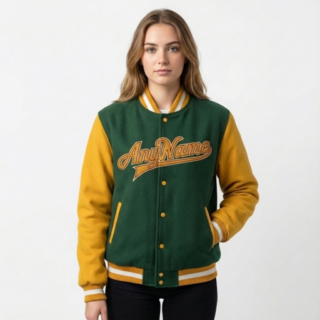 Custom Midnight Green & Yellow/White Full-Snap Raglan Sleeve Fleece Jacket