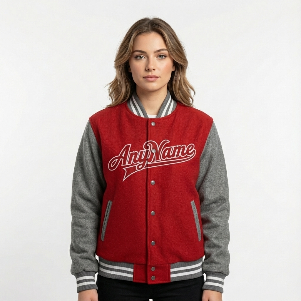 Custom Red & Grey/White Full-Snap Raglan Sleeve Fleece Jacket