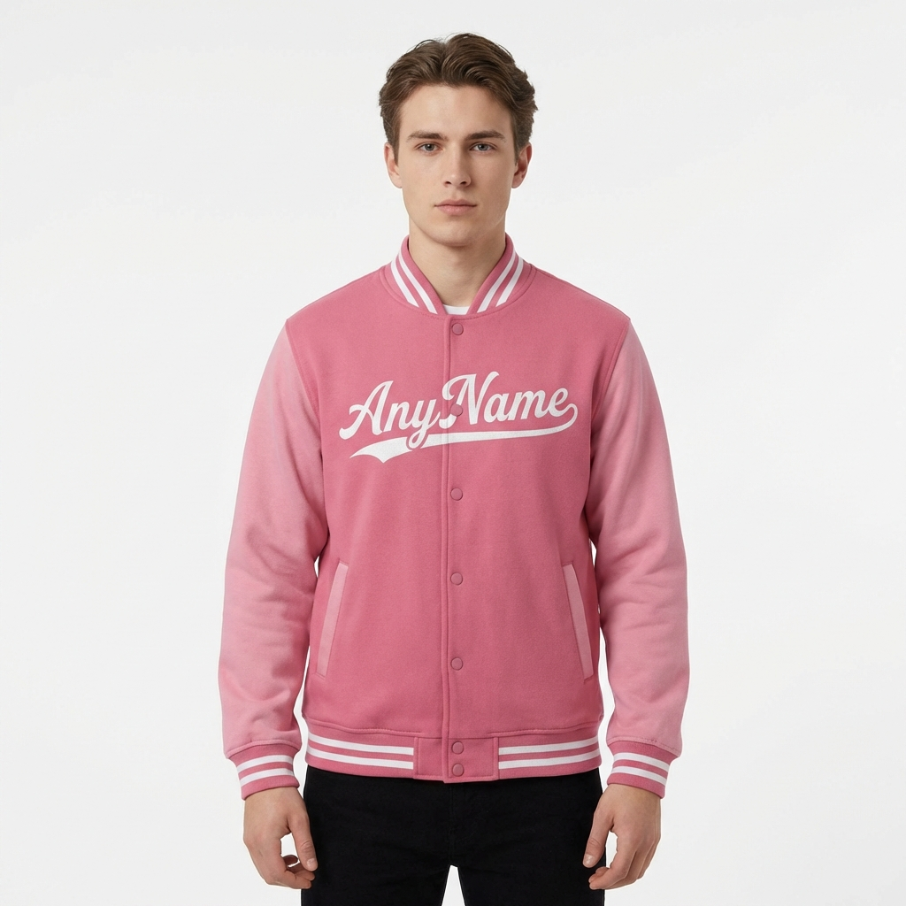 Custom Pink & White Raglan Sleeves Full-Snap Fleece Jacket