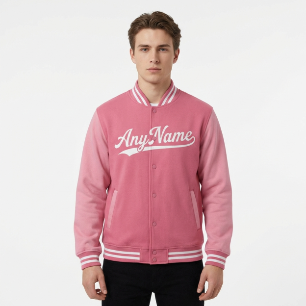 Custom Pink & White Raglan Sleeves Full-Snap Fleece Jacket