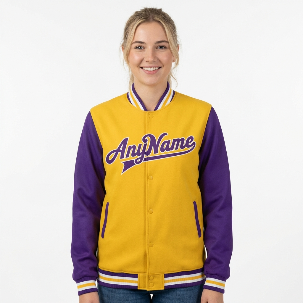 Custom Yellow & White/Purple Raglan Sleeves Full-Snap Fleece Jacket
