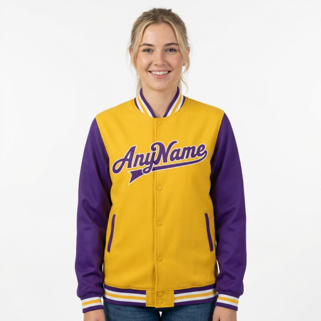 Custom Yellow & White/Purple Raglan Sleeves Full-Snap Fleece Jacket