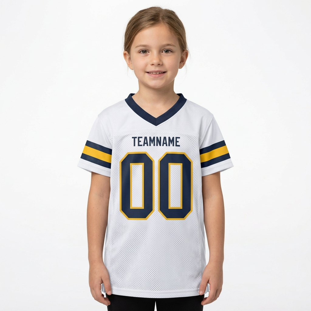 Custom White & Navy/Gold Football Jersey