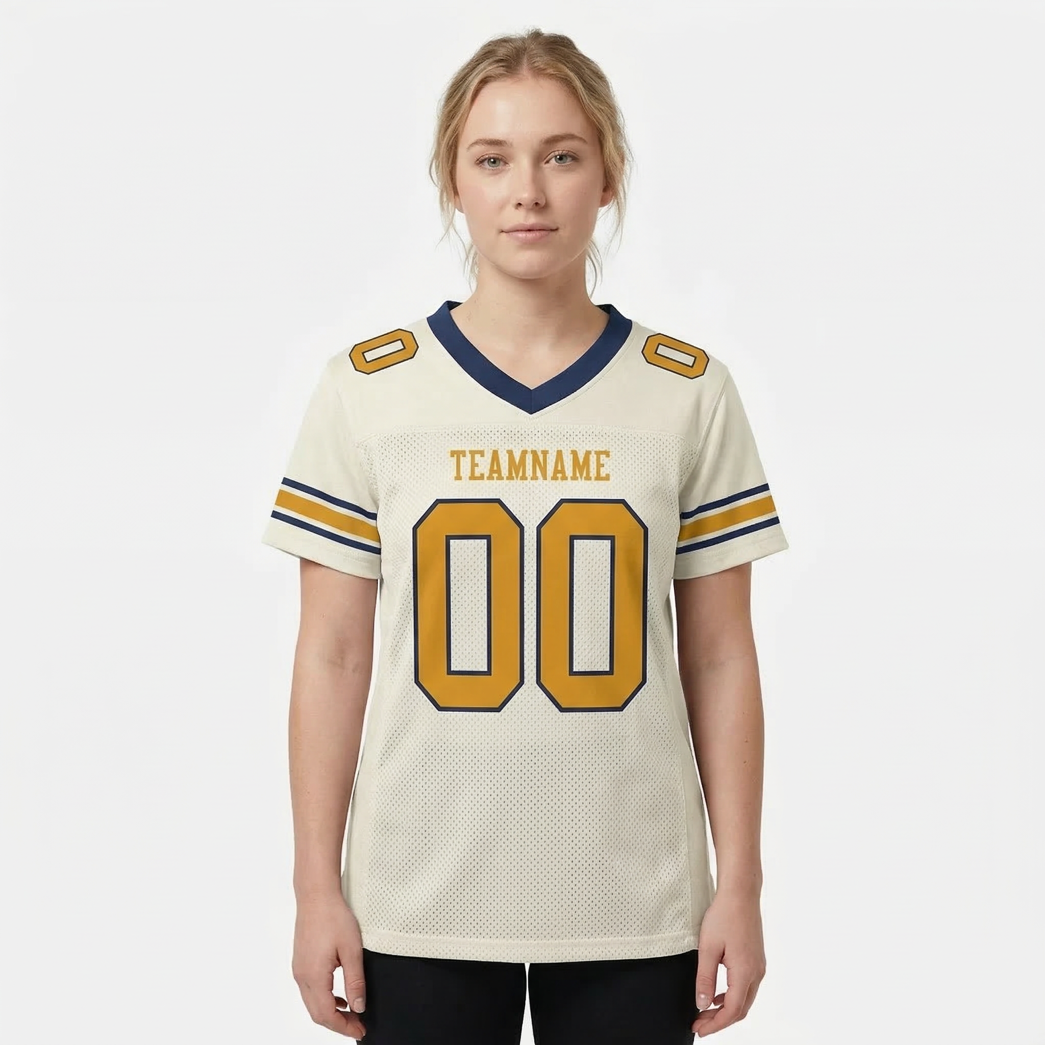 Custom Cream & Gold/Navy Football Jersey